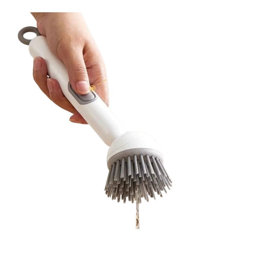 Amfyn TPR-Plastic Solid Electric Liquid Soap Dispensing Cleaning Brush with Handle (Grey-White)
