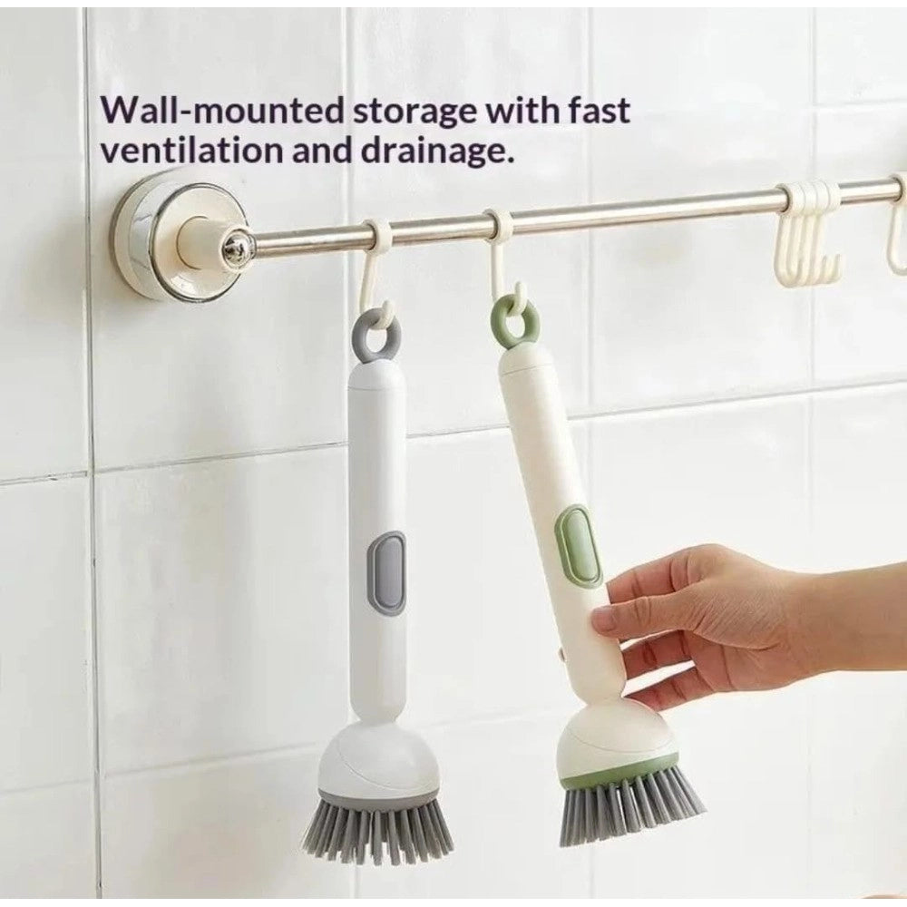 Amfyn TPR-Plastic Solid Electric Liquid Soap Dispensing Cleaning Brush with Handle (Grey-White)