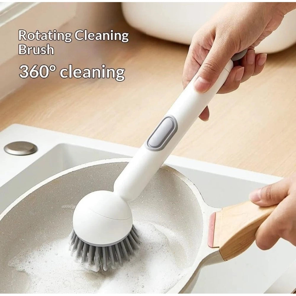 Amfyn TPR-Plastic Solid Electric Liquid Soap Dispensing Cleaning Brush with Handle (Grey-White)