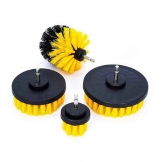 Amfyn Pack Of 4 Plastic Solid Power Drill Scrub Brush Cleaning Set (Yellow-Black)