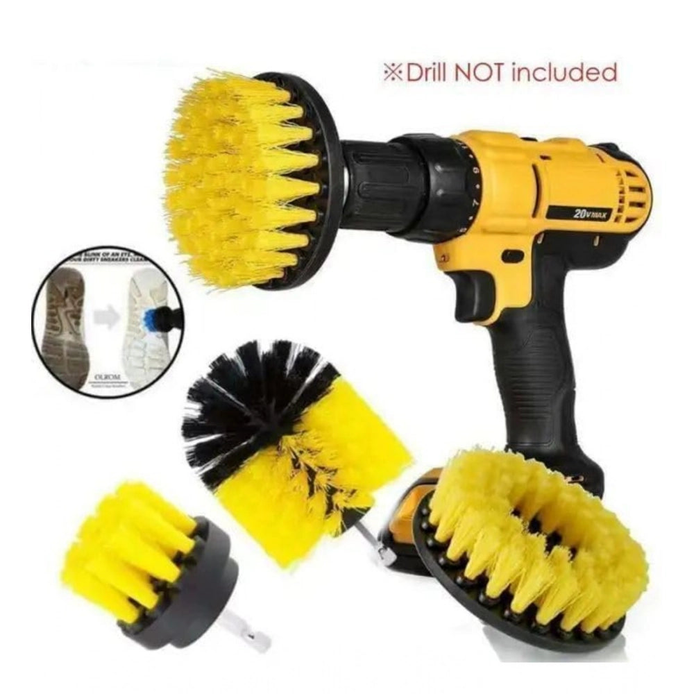 Amfyn Pack Of 4 Plastic Solid Power Drill Scrub Brush Cleaning Set (Yellow-Black)