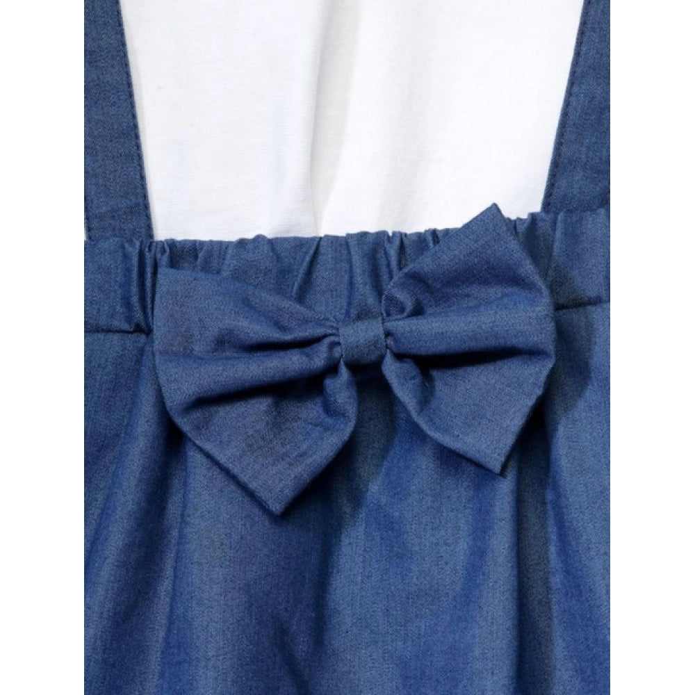 Amfyn Girl's Denim Embellished Sleeveless Skirt with inner (Dark Blue)