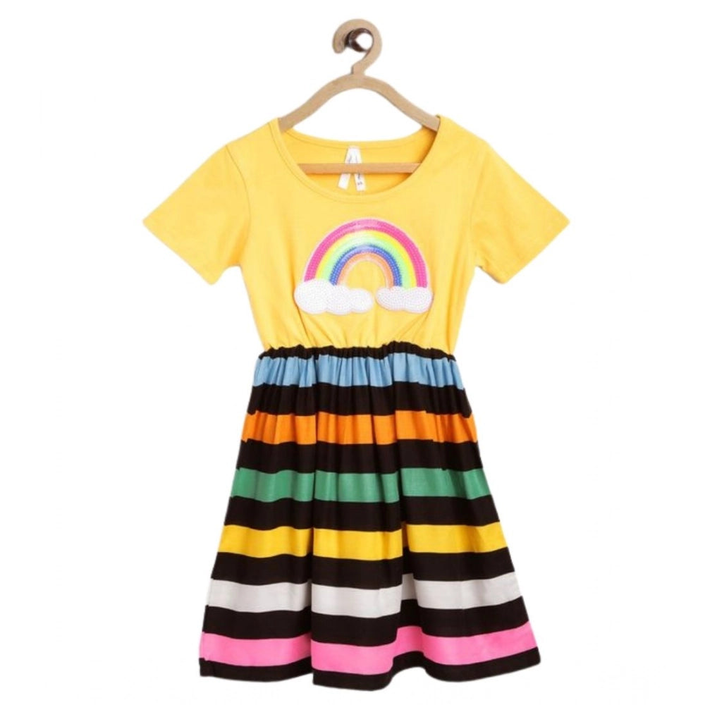 Amfyn Girl's Cotton Striped Short Sleeve Dress (Multicolor)