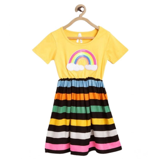 Amfyn Girl's Cotton Striped Short Sleeve Dress (Multicolor)