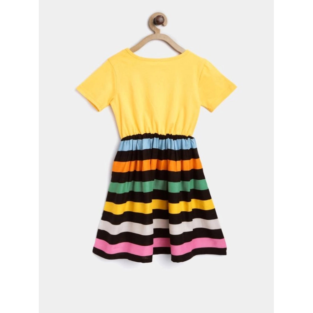 Amfyn Girl's Cotton Striped Short Sleeve Dress (Multicolor)