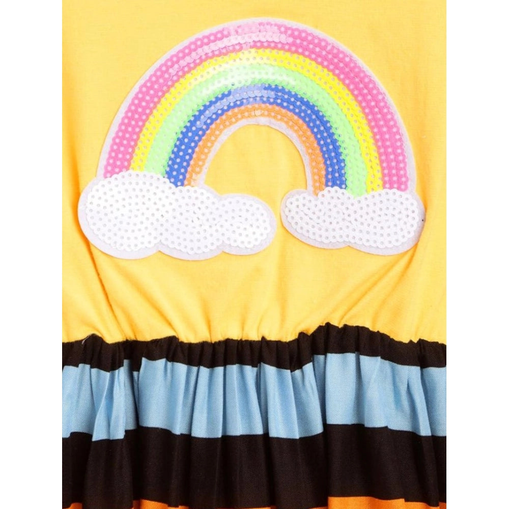Amfyn Girl's Cotton Striped Short Sleeve Dress (Multicolor)