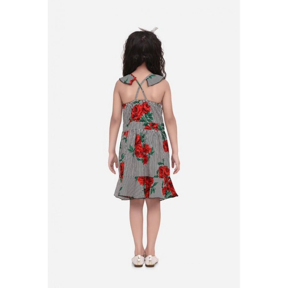Amfyn Girl's Polyester Crepe Floral Shoulder Straps Dress (Red)