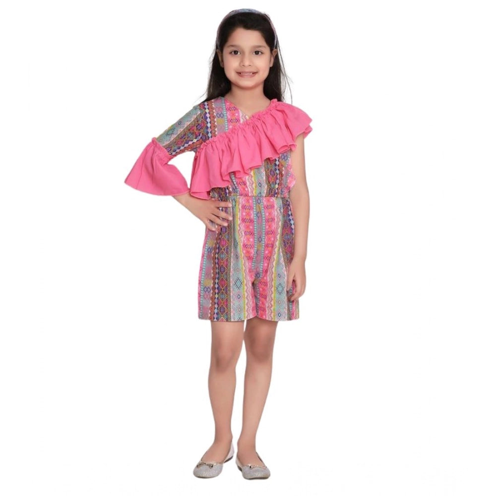 Amfyn Girl's Cotton &amp; Polyester Printed 3/4th Sleeves Dress (Pink)
