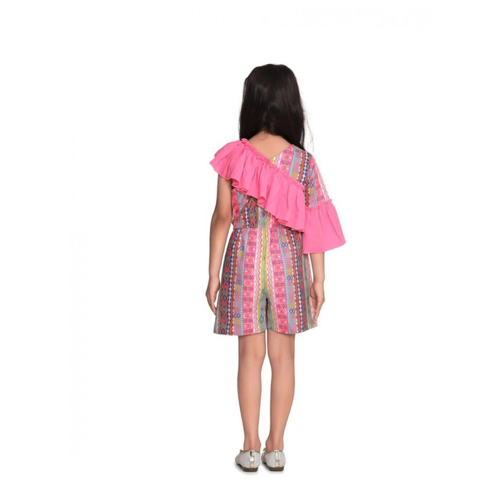 Amfyn Girl's Cotton &amp; Polyester Printed 3/4th Sleeves Dress (Pink)