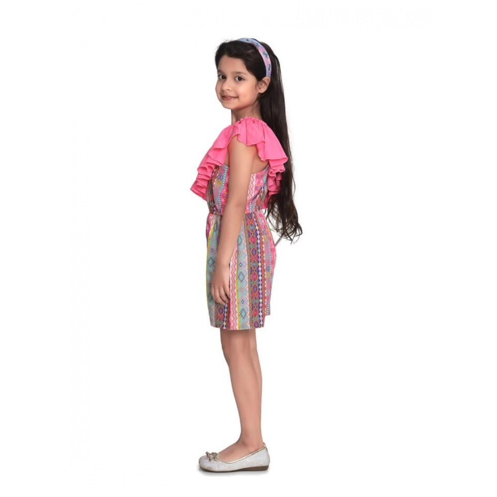 Amfyn Girl's Cotton &amp; Polyester Printed 3/4th Sleeves Dress (Pink)