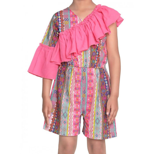 Amfyn Girl's Cotton &amp; Polyester Printed 3/4th Sleeves Dress (Pink)