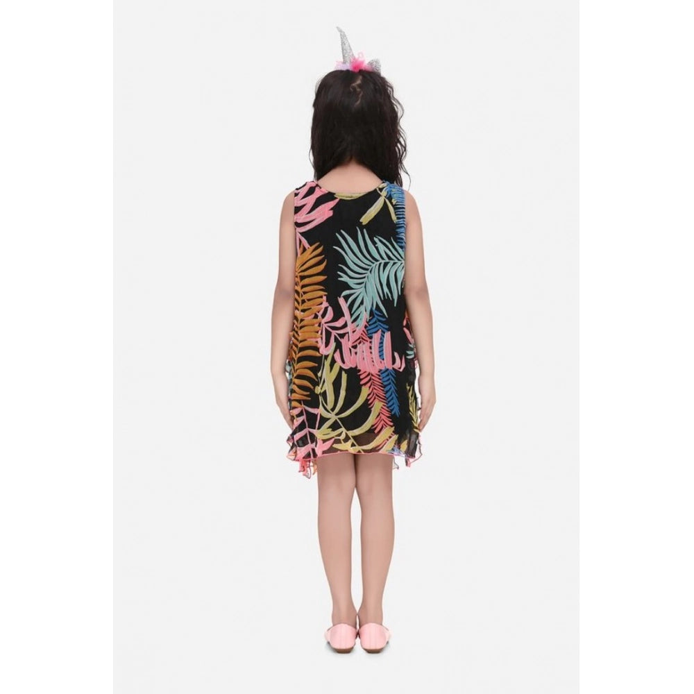 Amfyn Girl's Chiffon Ruffled Sleeveless Dress (Black)