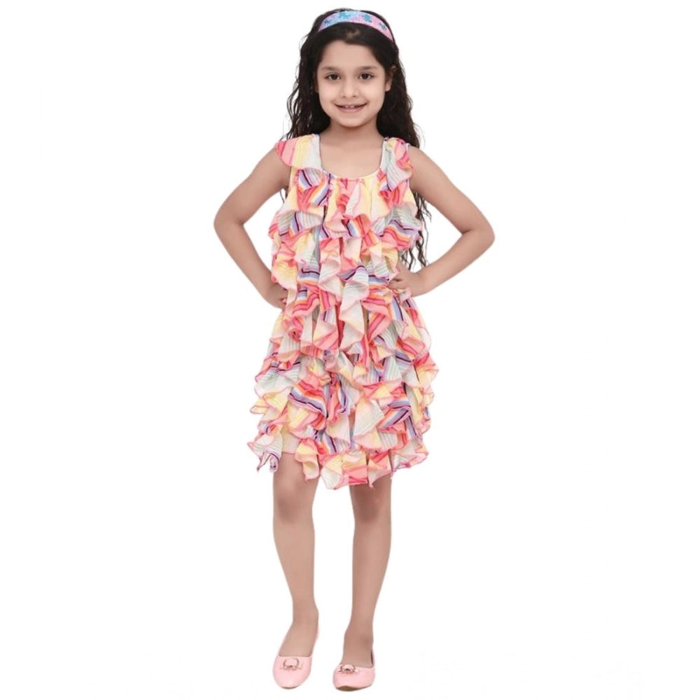 Amfyn Girl's Chiffon Ruffled Sleeveless Dress (Multicolor)