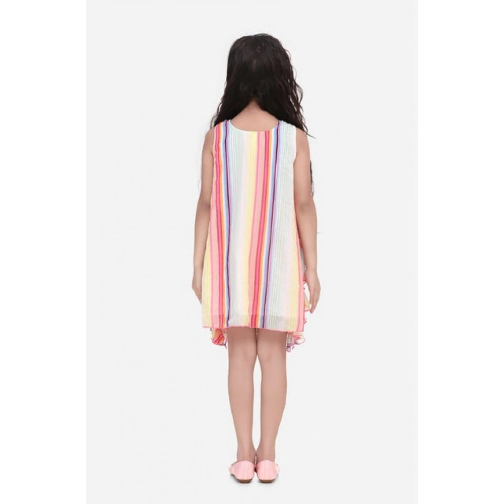 Amfyn Girl's Chiffon Ruffled Sleeveless Dress (Multicolor)