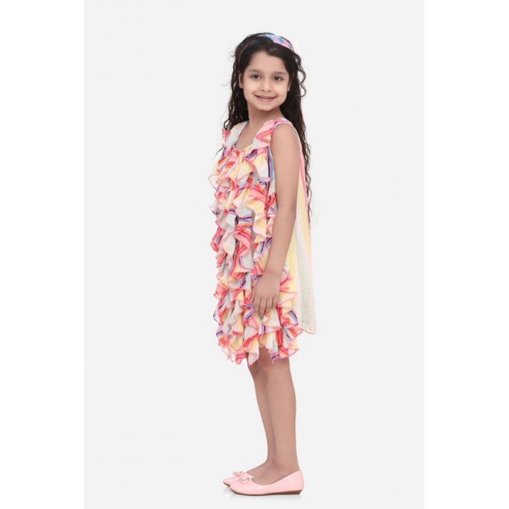 Amfyn Girl's Chiffon Ruffled Sleeveless Dress (Multicolor)