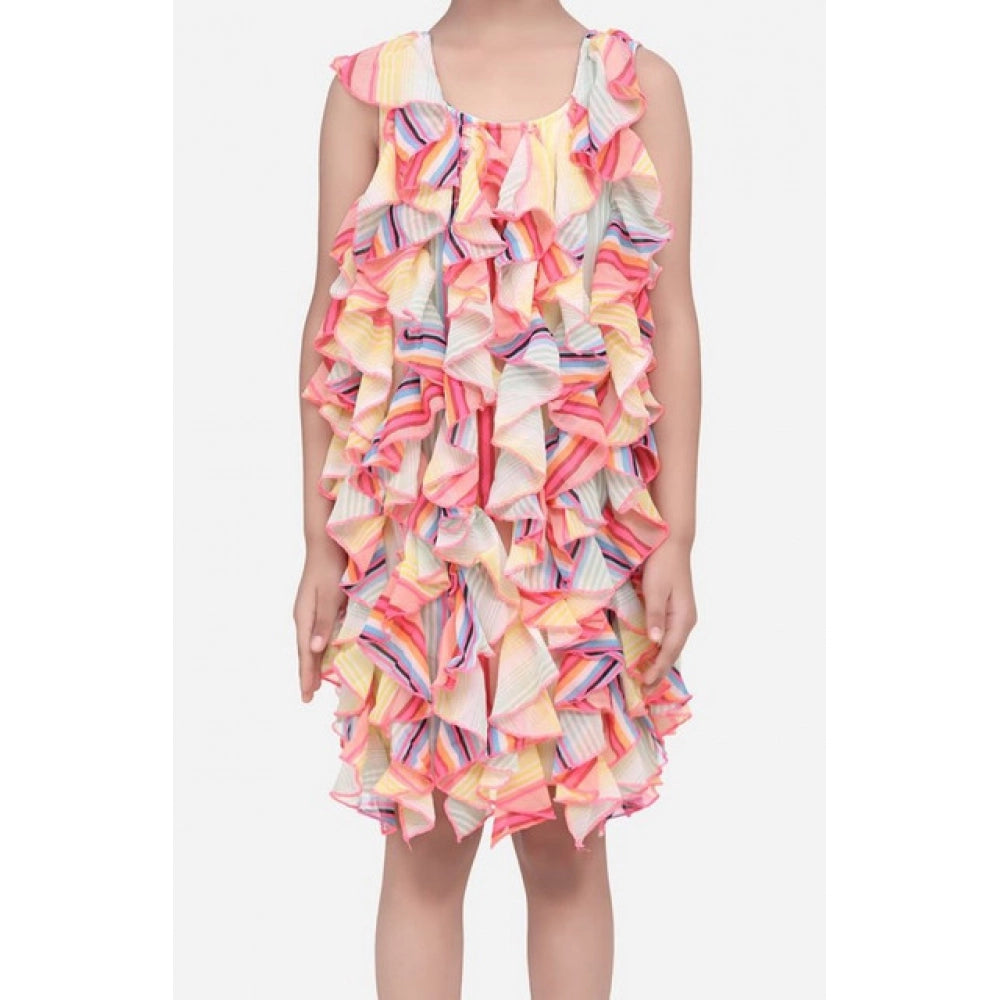 Amfyn Girl's Chiffon Ruffled Sleeveless Dress (Multicolor)
