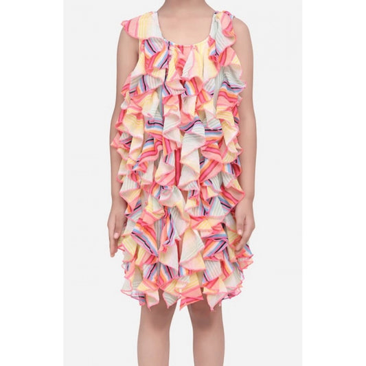Amfyn Girl's Chiffon Ruffled Sleeveless Dress (Multicolor)