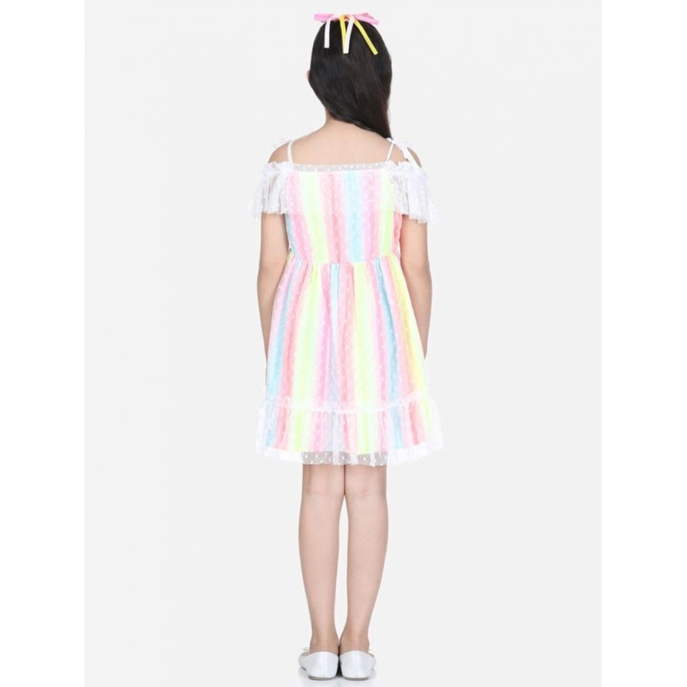 Amfyn Girl's Polyester Self Design Cold Shoulder Dress (Multicolor)