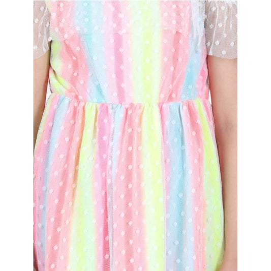 Amfyn Girl's Polyester Self Design Cold Shoulder Dress (Multicolor)