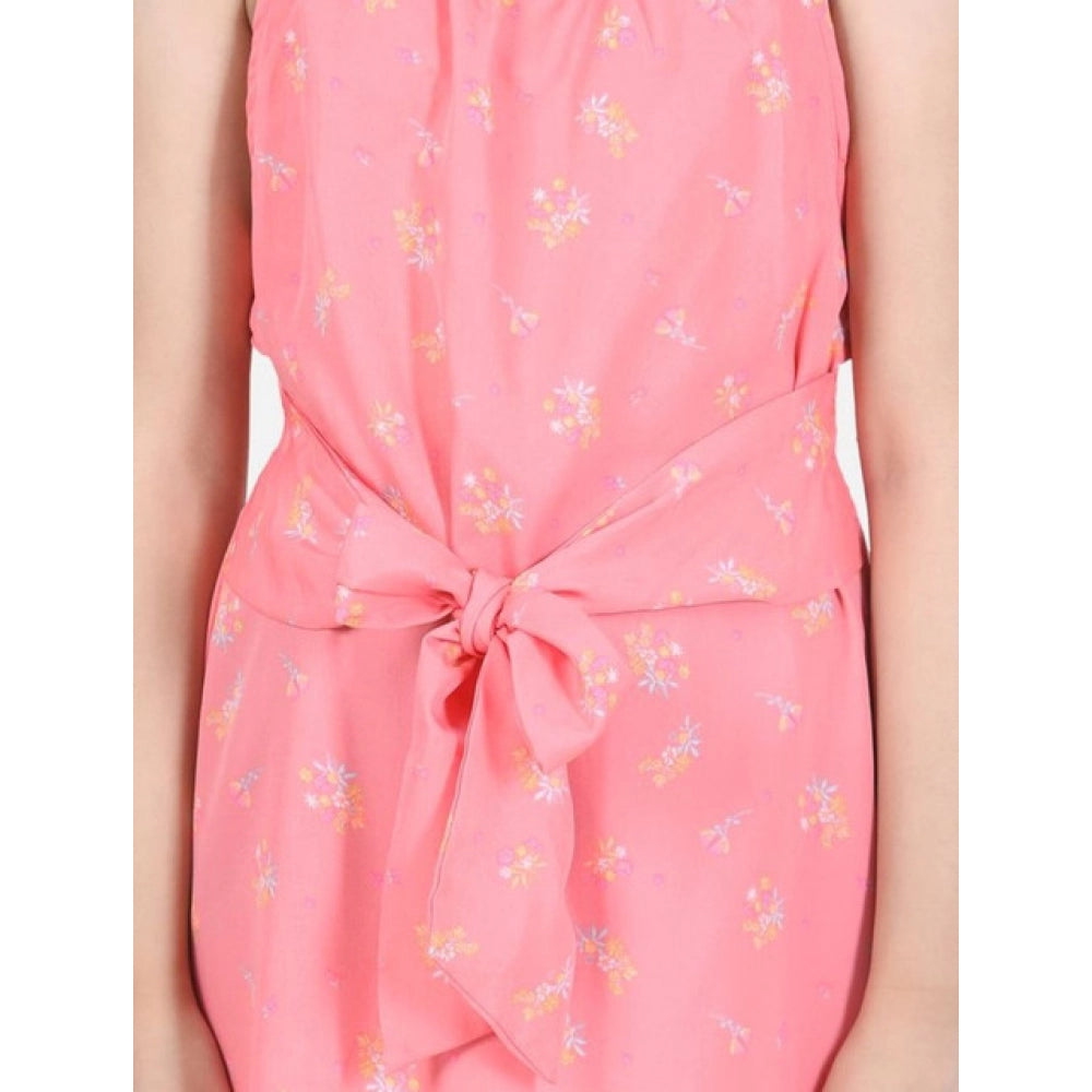Amfyn Girl's Polyester Floral Short Sleeve Dress (Coral)