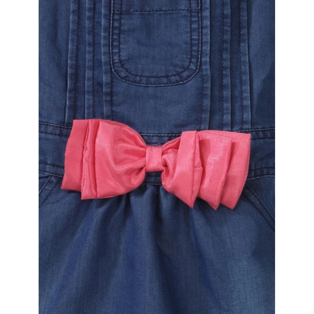 Amfyn Girl's Denim &amp; Cotton Bow Sleeveless Dungaree (Pink)