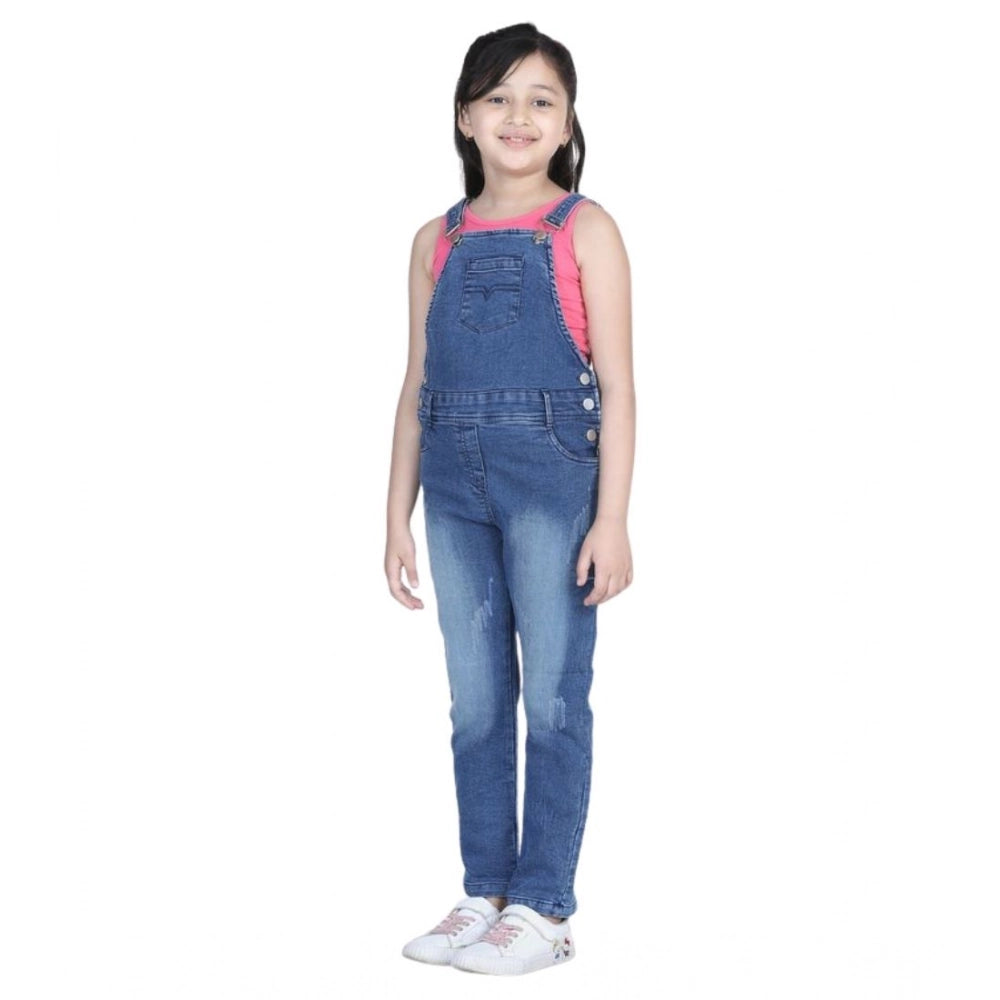 Amfyn Girl's Denim Washed Buttoned Dungaree (Blue)
