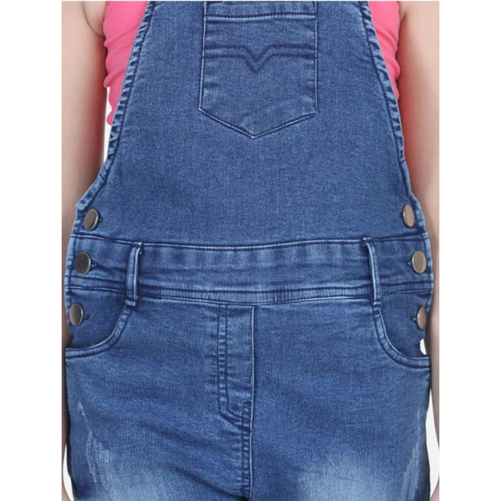Amfyn Girl's Denim Washed Buttoned Dungaree (Blue)