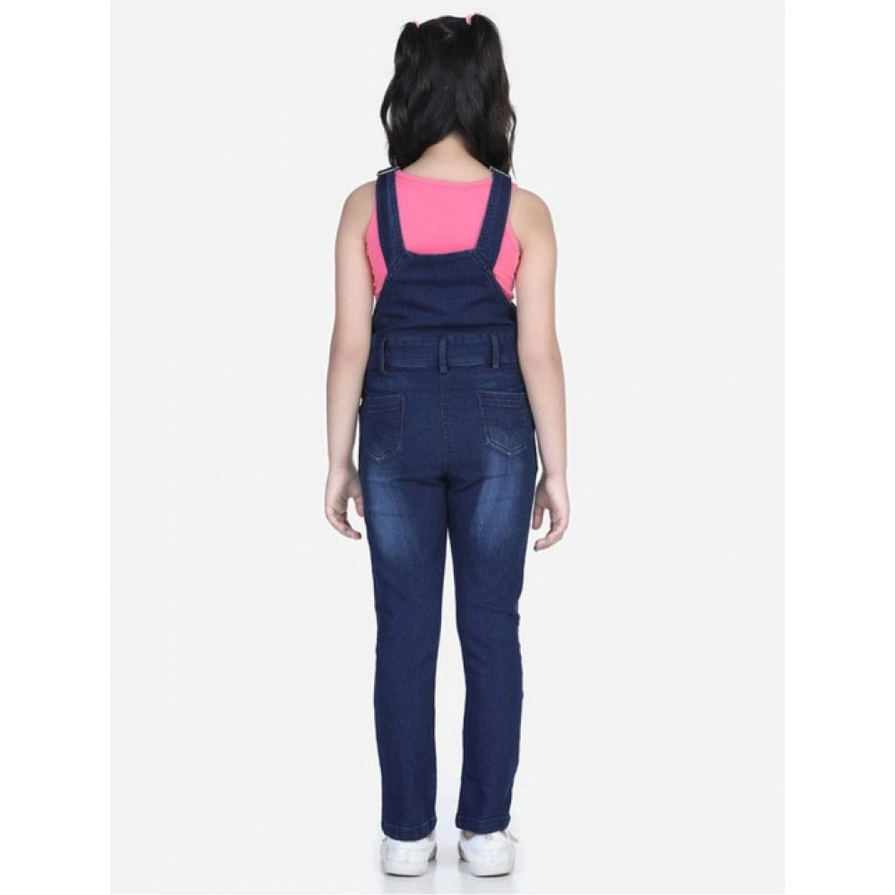 Amfyn Girl's Denim Distressed Buttoned Dungaree (Blue)