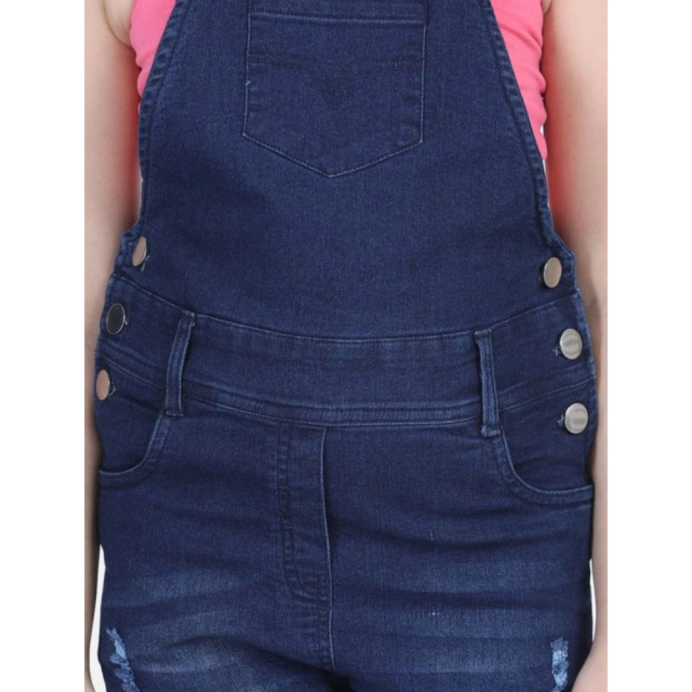 Amfyn Girl's Denim Distressed Buttoned Dungaree (Blue)