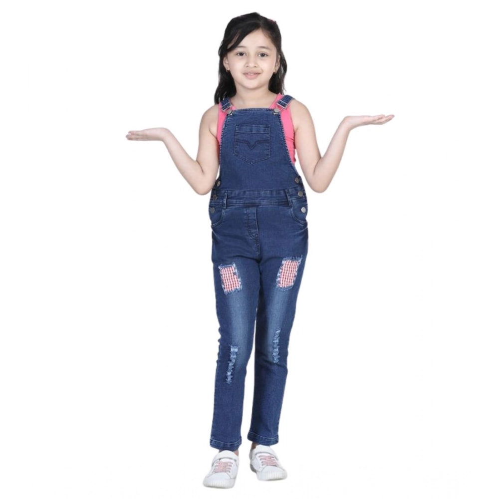 Amfyn Girl's Denim Patch Work Buttoned Dungaree (Blue)