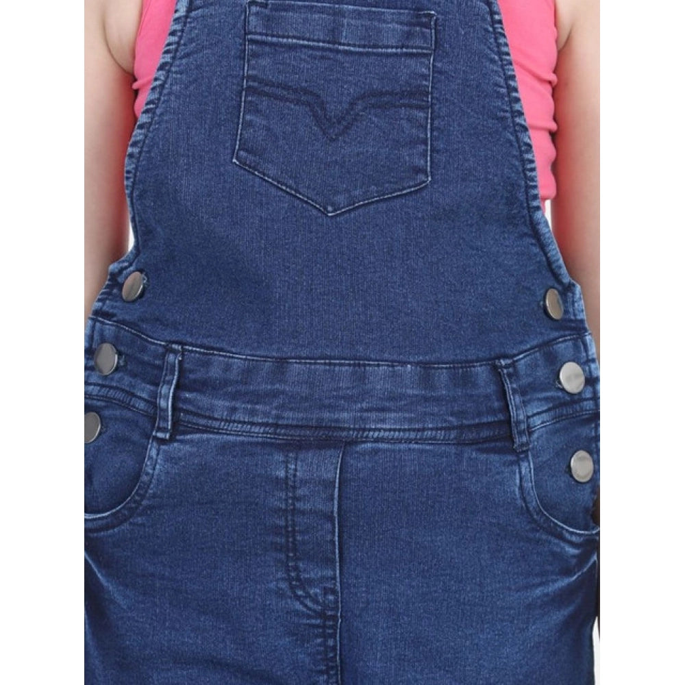 Amfyn Girl's Denim Patch Work Buttoned Dungaree (Blue)