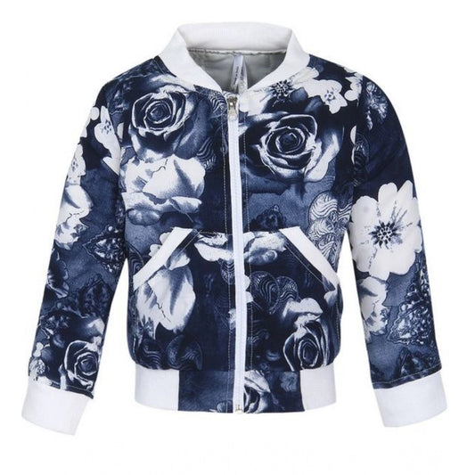 Amfyn Girl's Polyester Printed Long Sleeves Bomber Jacket (White-Blue)