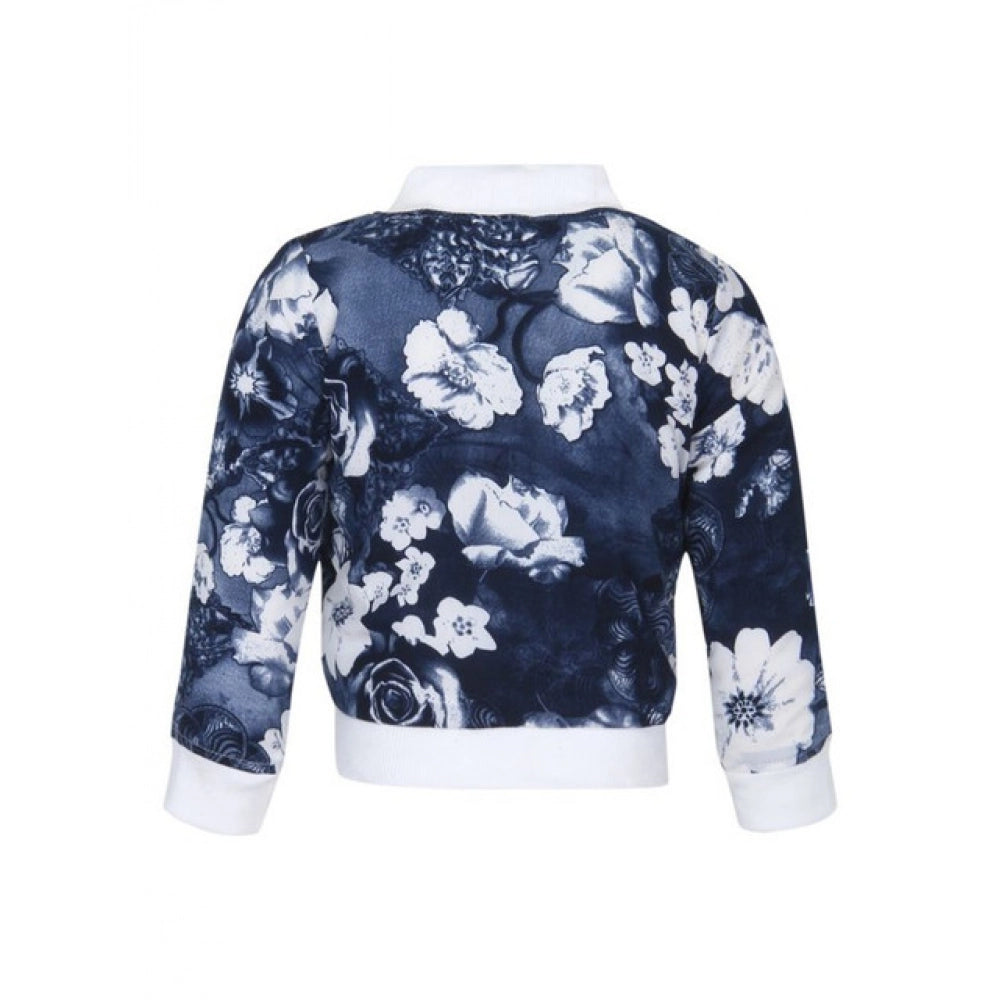 Amfyn Girl's Polyester Printed Long Sleeves Bomber Jacket (White-Blue)