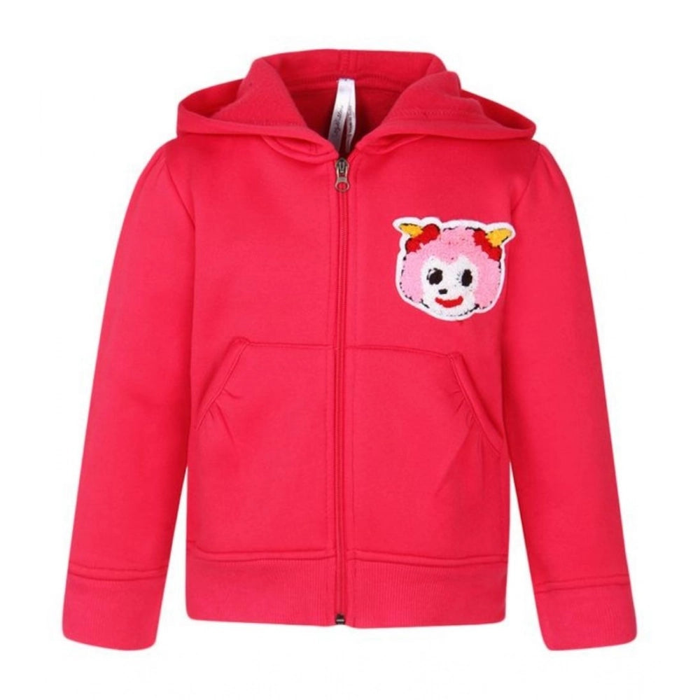 Amfyn Girl's Fleece Printed Long Sleeves Hoodie Jacket (Magenta)