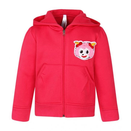 Amfyn Girl's Fleece Printed Long Sleeves Hoodie Jacket (Magenta)