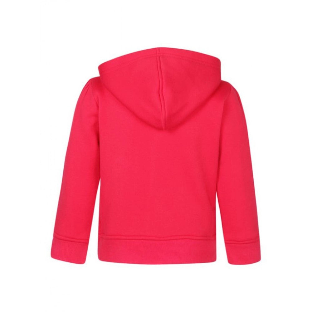 Amfyn Girl's Fleece Printed Long Sleeves Hoodie Jacket (Magenta)