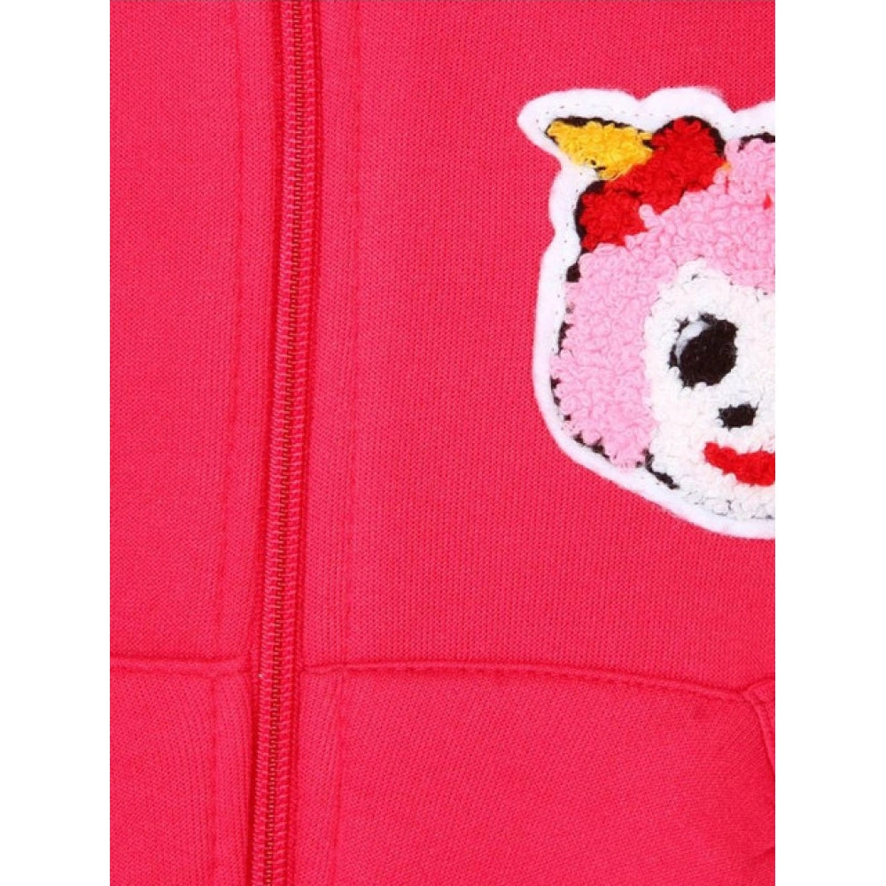 Amfyn Girl's Fleece Printed Long Sleeves Hoodie Jacket (Magenta)