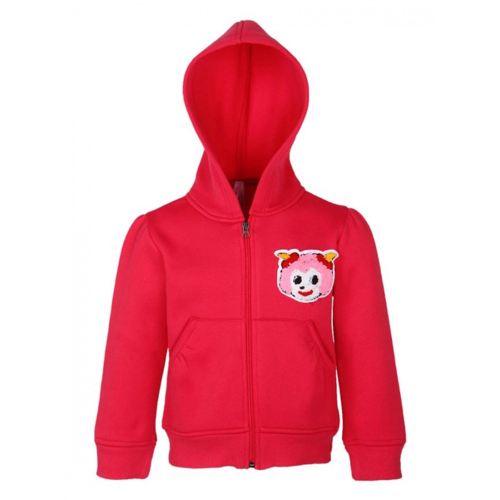Amfyn Girl's Fleece Printed Long Sleeves Hoodie Jacket (Magenta)