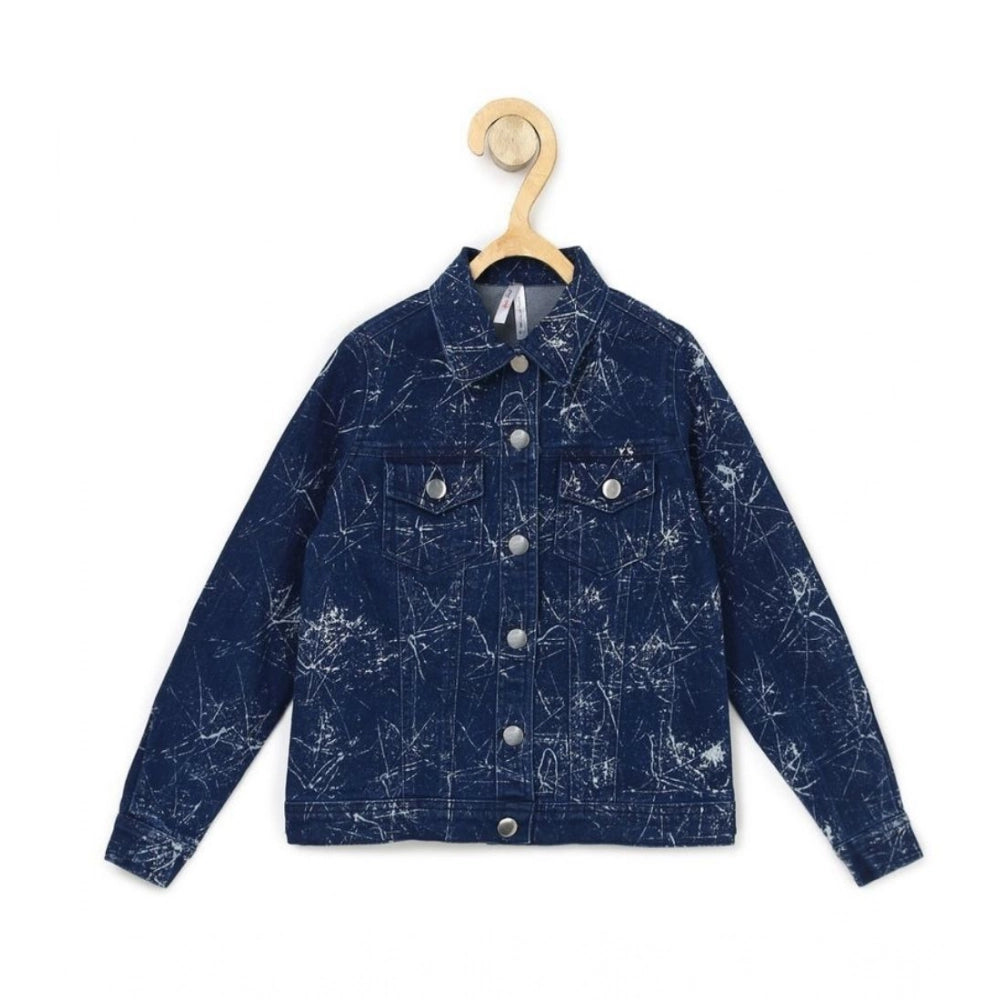 Amfyn Girl's Denim Washed Flutter Jacket with Crinkle (Blue)