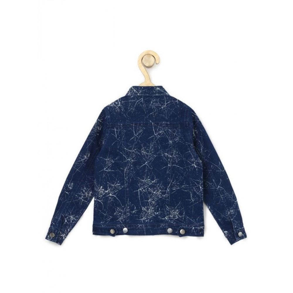 Amfyn Girl's Denim Washed Flutter Jacket with Crinkle (Blue)