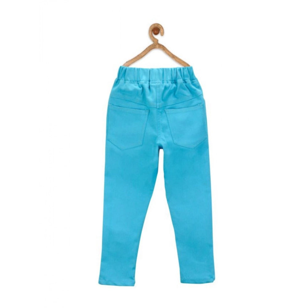 Amfyn Girl's Denim Solid Elasticated Jeggings cum Jeans (Blue)
