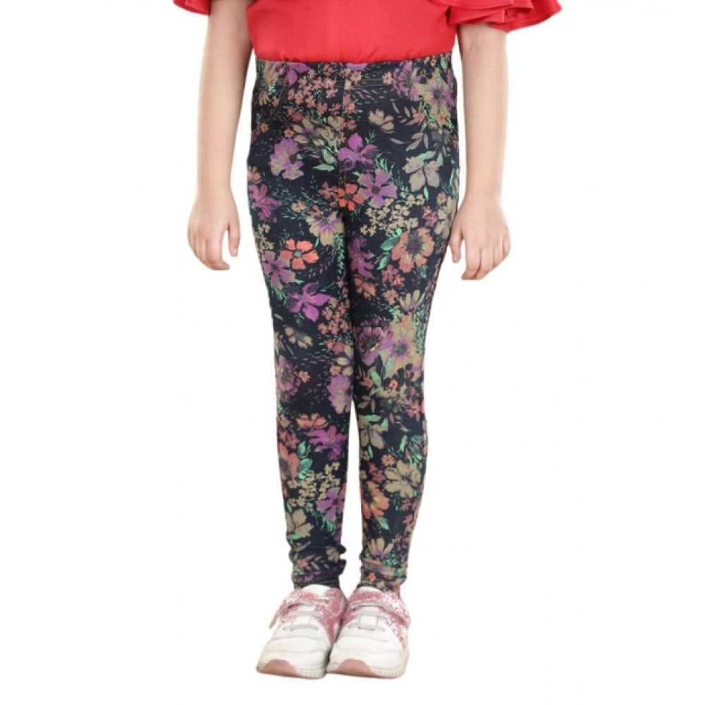 Amfyn Girl's Cotton Lycra Floral Elasticated Jeggings (Multicolor)