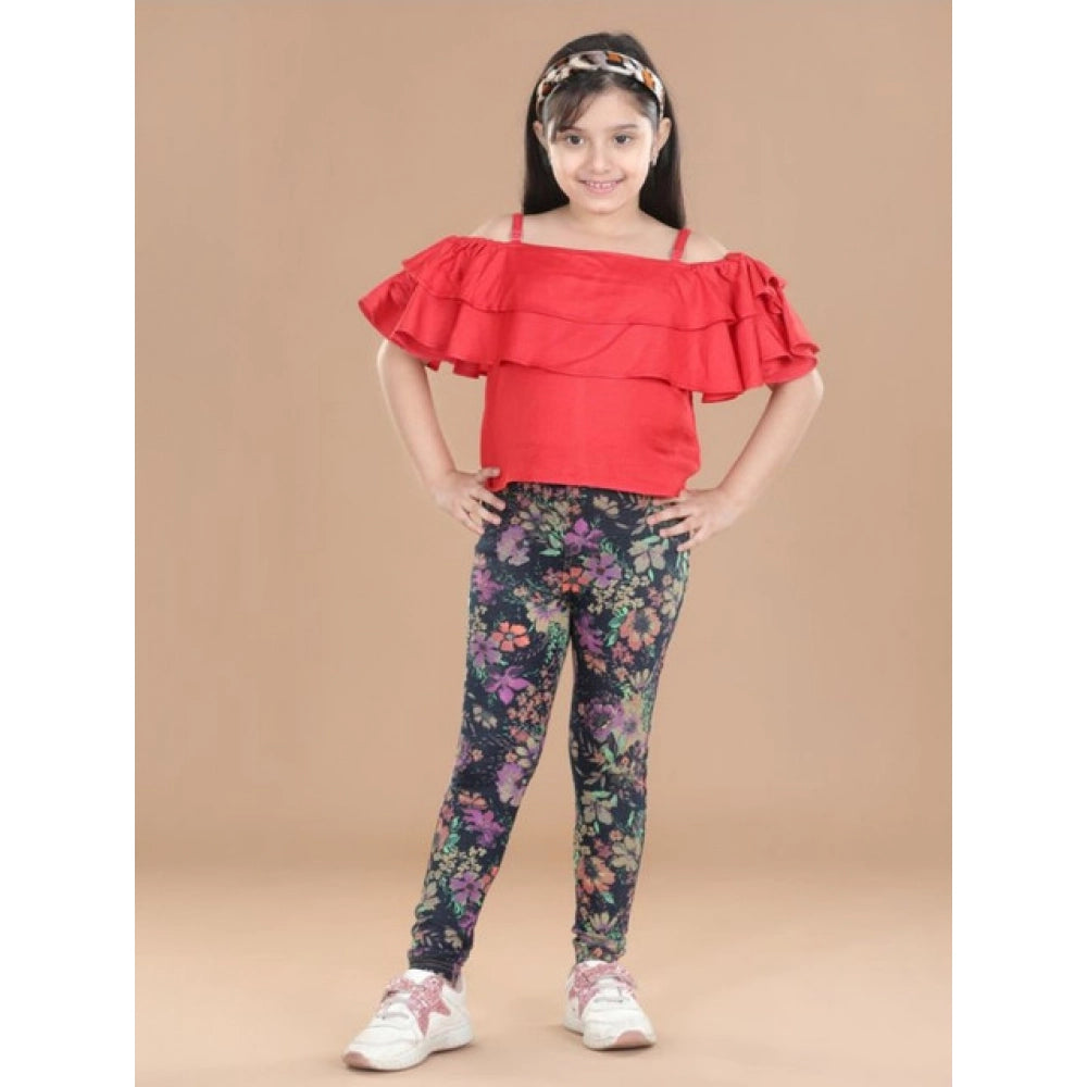 Amfyn Girl's Cotton Lycra Floral Elasticated Jeggings (Multicolor)