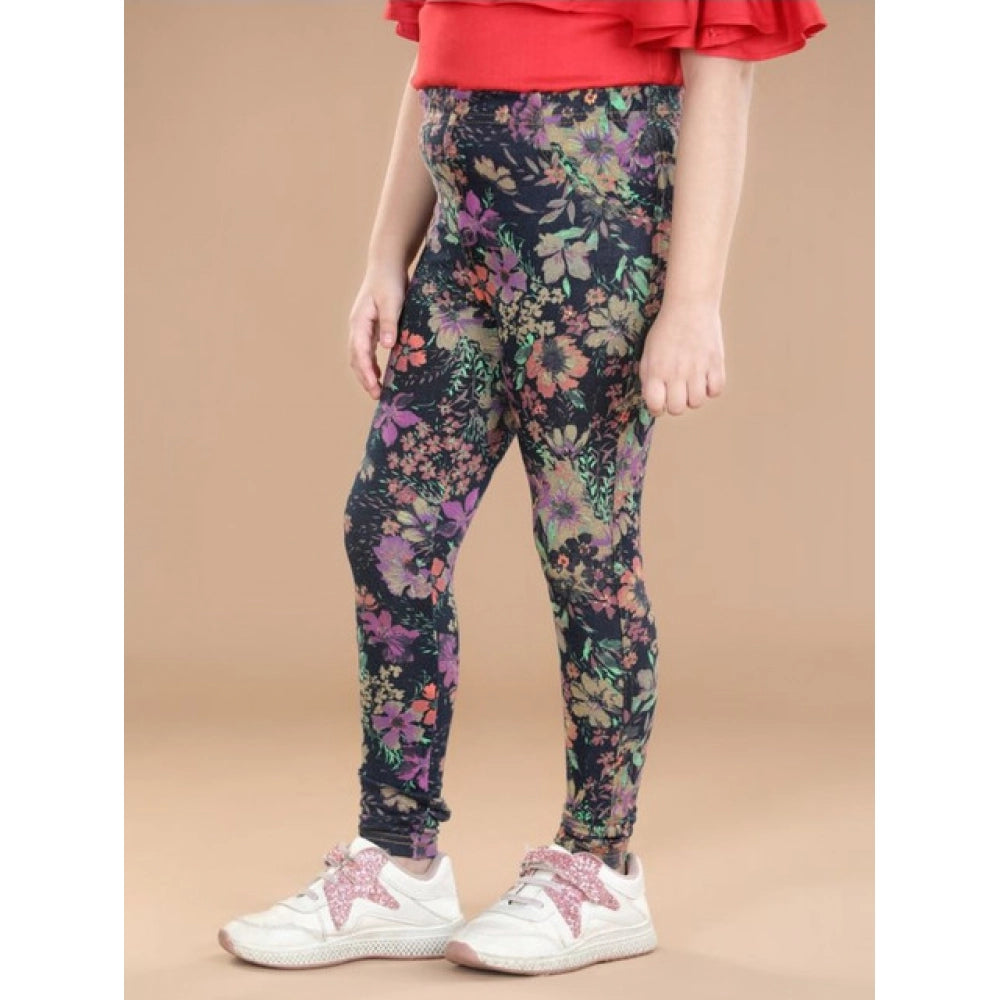 Amfyn Girl's Cotton Lycra Floral Elasticated Jeggings (Multicolor)