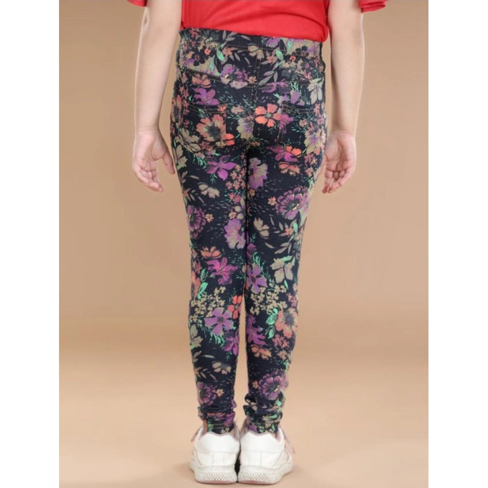 Amfyn Girl's Cotton Lycra Floral Elasticated Jeggings (Multicolor)