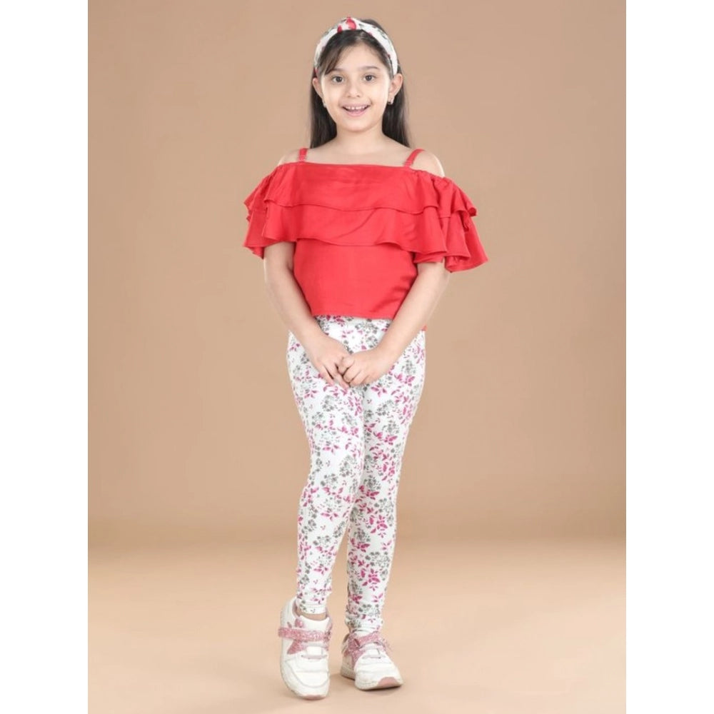 Amfyn Girl's Cotton Lycra Floral Elasticated Jeggings (White-Pink)