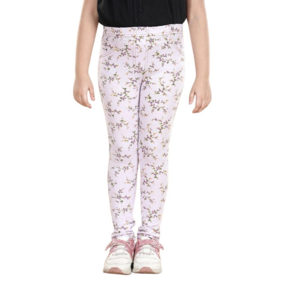 Amfyn Girl's Cotton Lycra Floral Elasticated Jeggings (Multicolor)