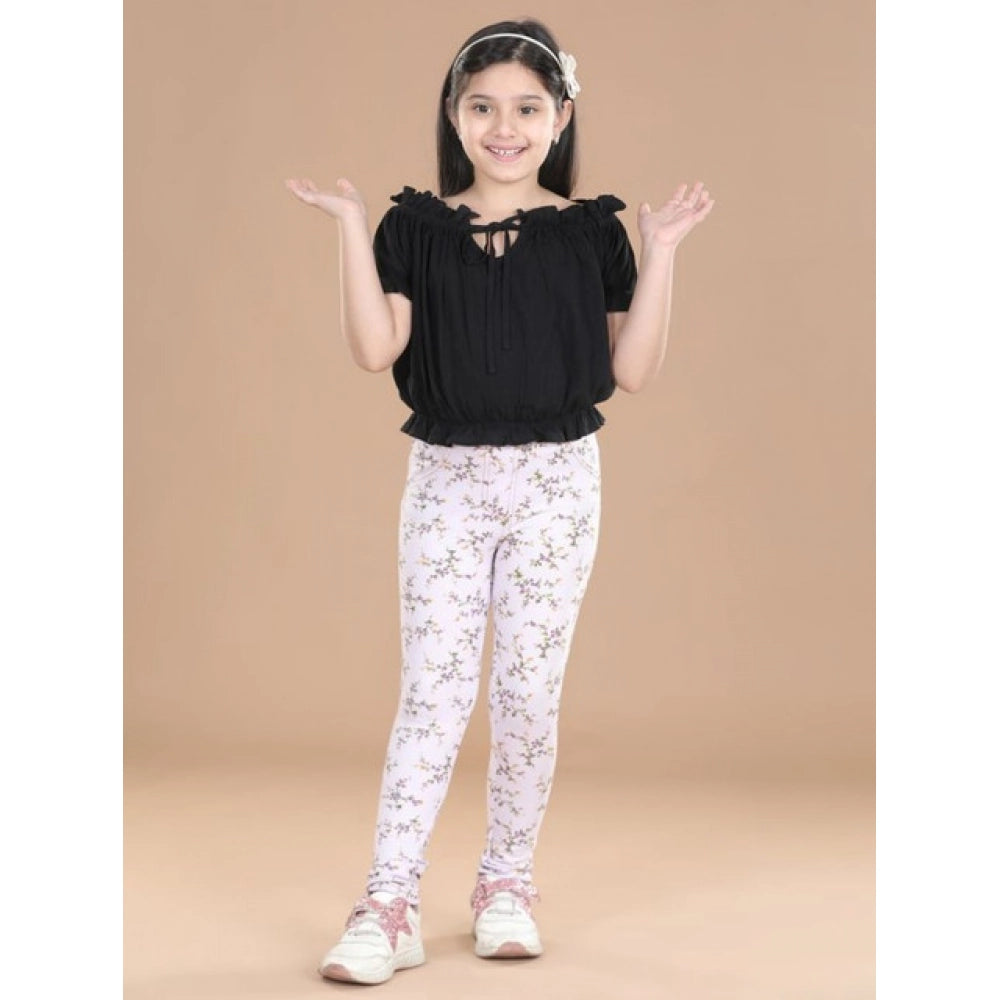 Amfyn Girl's Cotton Lycra Floral Elasticated Jeggings (Multicolor)