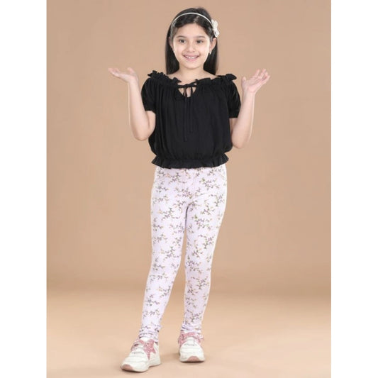 Amfyn Girl's Cotton Lycra Floral Elasticated Jeggings (Multicolor)