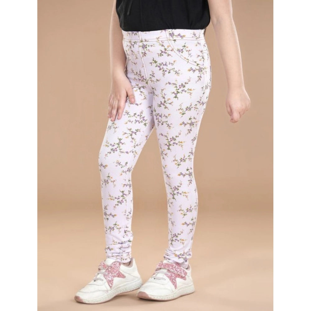 Amfyn Girl's Cotton Lycra Floral Elasticated Jeggings (Multicolor)